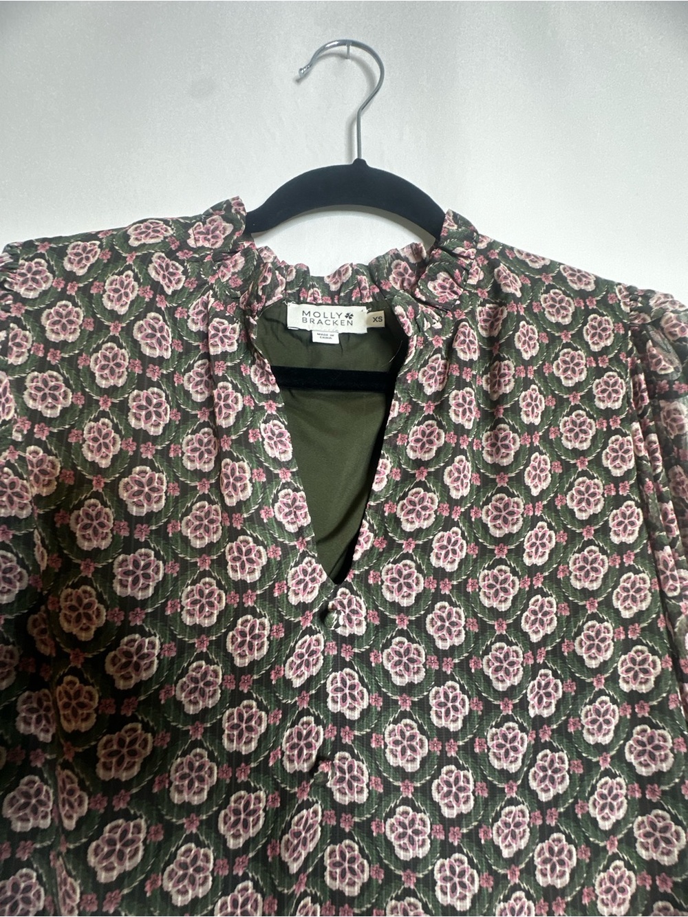 Molly Bracken Olive Tunic Dress with Pink Floral Print - Picture 3 of 7